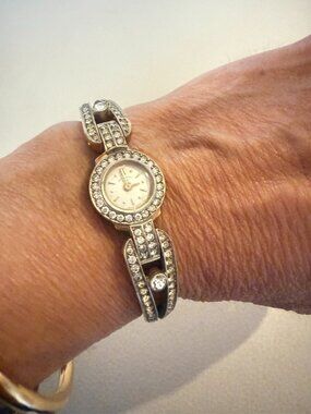 VINTAGE FAVRE-LEUBA GENEVE CUFF WATCH THINESTONE EMBELLISHED NEEDS REPAIR